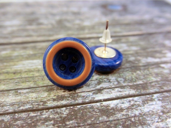 Keramik Knopf Ohrstecker blau braun